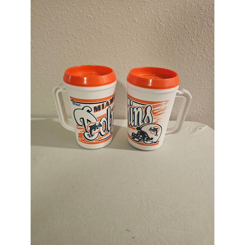 Custom Edge Miami Dolphins Plastic Travel Mug Set Vintage 1998 NFL